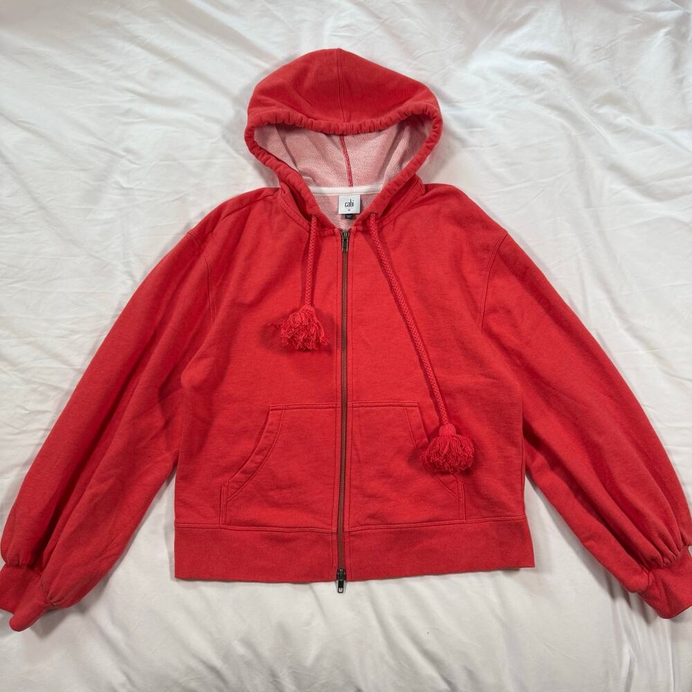 Cabi Deluxe Full Zip Up Hoodie Sweatshirt Balloon Sleeves Tangerine Orange sz M